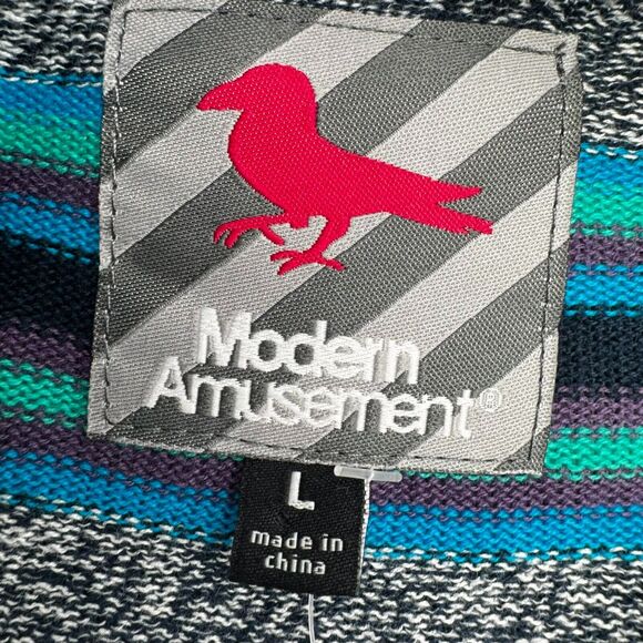 MODERN AMUSEMENT NWT Men's‎ Large Blue Gray Striped Button Up Cardigan Sweater - Picture 4 of 10